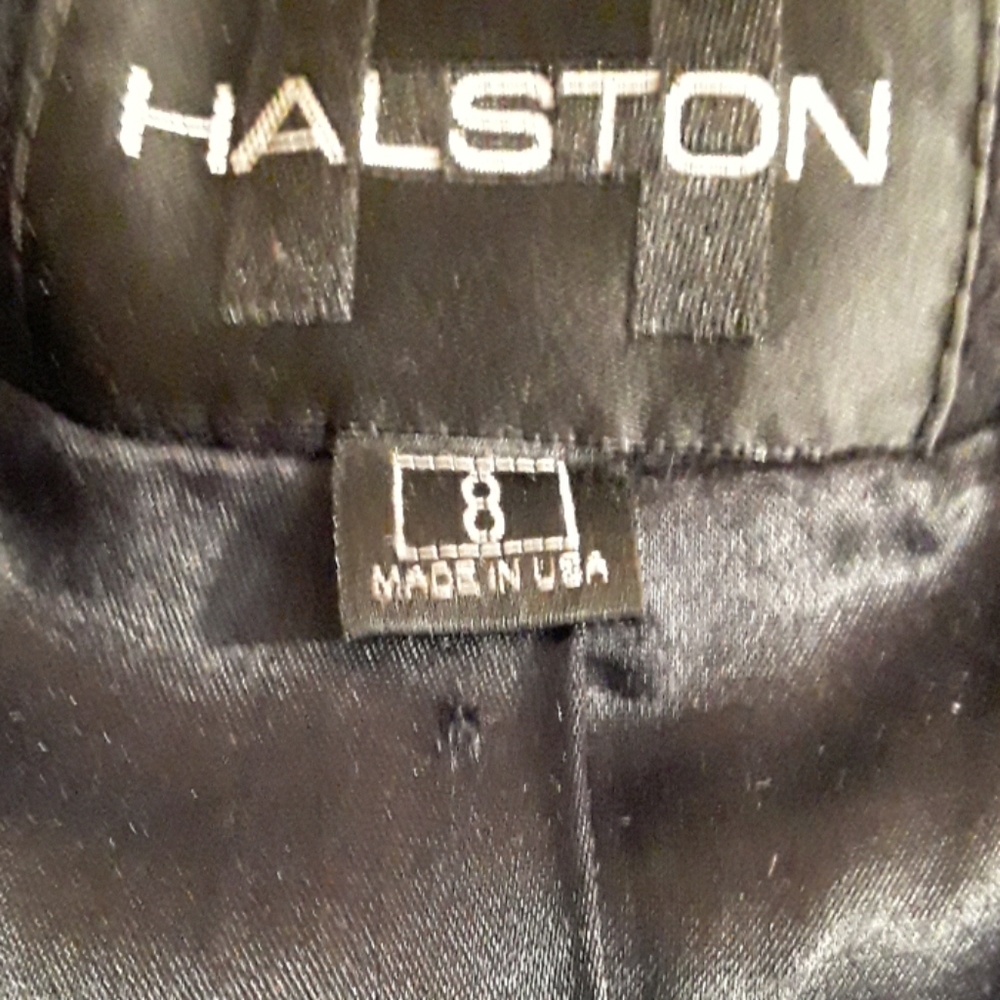 Halston lined black hooded coat size 8